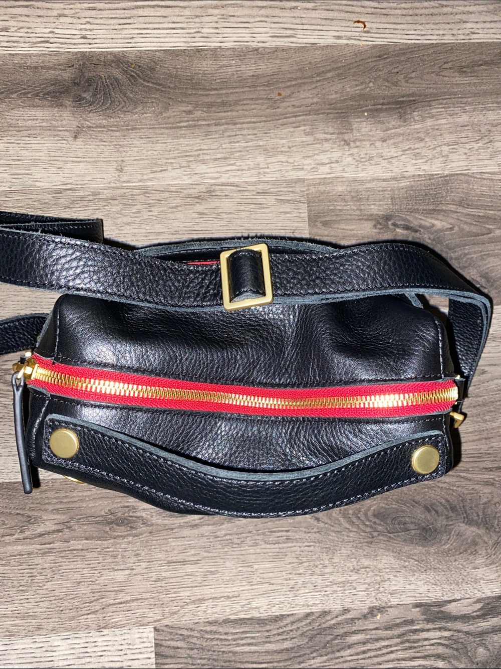 Black Pebble Leather Crossbody Bag with Gold Studs - Picture 5 of 7